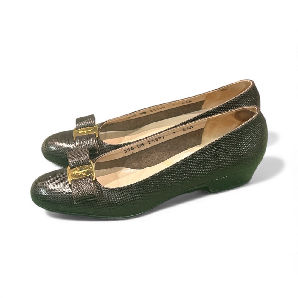 Salvatore Ferragamo Vintage Brown Snakeskin Leather Women's Shoes